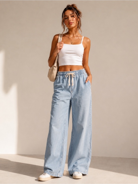 GAP Denim - Gap Light Blue High Rise Wide Leg Drawstring Jeans Size Large NWT